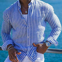 Summer Menswear 3D Printing Lapel Long Sleeve Shirt