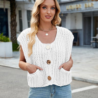 Women's V-neck Three-button Sleeveless Cardigan