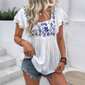 Women's Casual Printed Square-neck Pullover Shirt