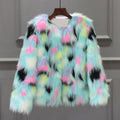 Fox fur round collarless short coat