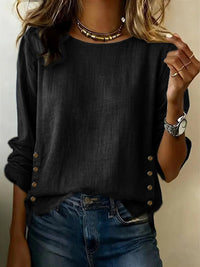 Summer Solid Color Round Neck Casual Loose Cotton And Linen Top For Women