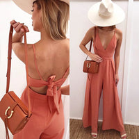 Sexy Deep V Neck Sling Wide Legs Women's jumpsuit