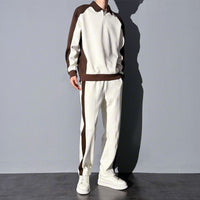 Men's Contrast Color Korean Design Sense Casual Sweatshirt Trousers Suit