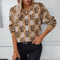 Flower Jacquard Pullover Women's Sweater