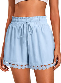 Fashionable Lace-trimmed Beach Casual Loose Lace-up Shorts