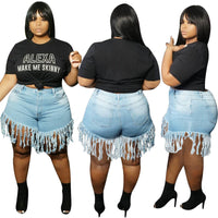 Fashion Sexy Bag Hip Tassel Fat MM Denim Straight Shorts