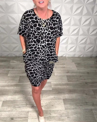 Printed Crew-Neck Loose Casual Stylish Short-Sleeve Comfortable Relaxed-Fit Dress