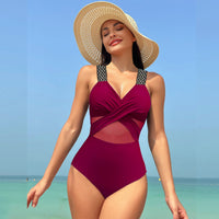 One-piece Swimsuit Women's Pure Color Mesh Bikini Swimsuit
