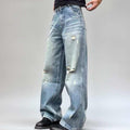 Water Washed Hole Jeans Summer Loose Straight