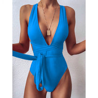 Women's One-piece Lace-up Sexy Deep V Backless Swimsuit