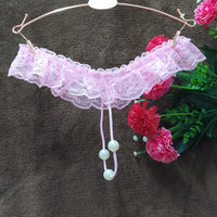Sexy Lace Women's T-shaped Panties Beads Massage