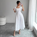Elegant Jacquard Solid Color Puff Sleeve Square Neck Dress For Women