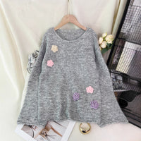 Sequined Knitted Pullover Round Neck Stitching Flower Fashion Sweater