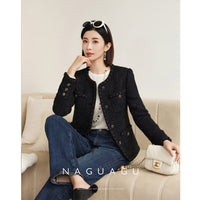 Black Rough Flower Top Autumn And Winter Thick Warm Jacket