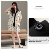 Short Sleeve Shorts Pajamas For Women, Thin V-neck Cardigan Homewear