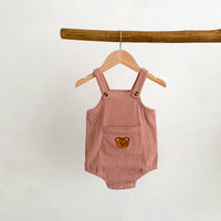 Baby Boys And Girls Corduroy Bear Pocket Strap Romper