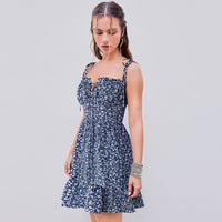 Retro Floral Slip Dress Women's Summer Waist-cinching