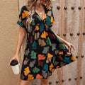 Floral Moms Figure-flattering Dress With A V-neck For Outerwear
