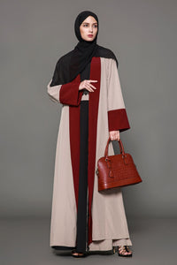 Red Brown Patchwork Flare Long Sleeved Dress