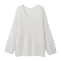 Women's Pure Color All-matching V-neck Off-shoulder Pullover