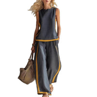 Round-neck Sleeveless Casual Loose Top And High-waist Loose Wide-leg Pants Set