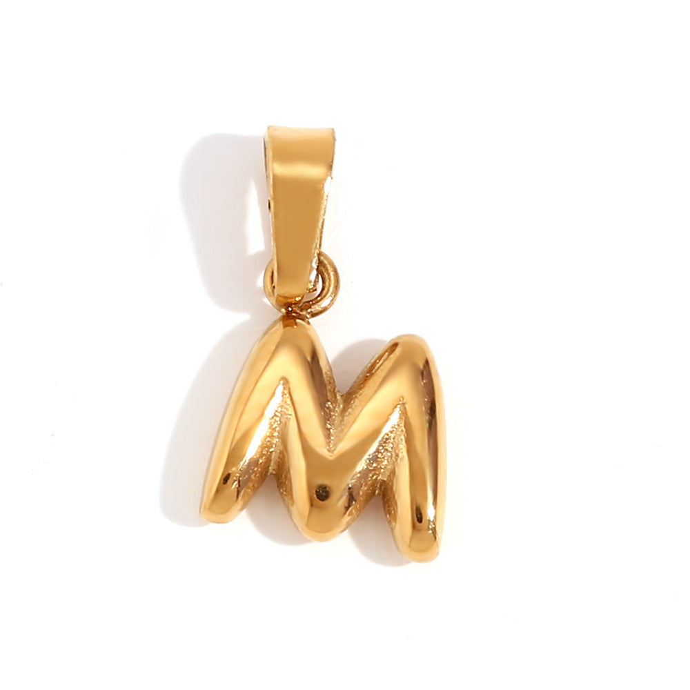 Minimalist Temperament Stainless Steel Plated 18K Gold Mini Bubble Letter Pendant