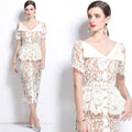Niche-chic Oversized Lapel Short-sleeve Lace Bodycon Dress For Women