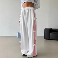 Women's Elastic-Waist Contrasting-Color Straight-Cut Casual Sports Pants