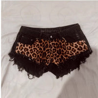 European And American Millennium Subculture Leopard Print Low Waist Denim Super Short Shorts