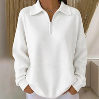 Turn-down Collar Pullover Drop Shoulder Half-zip Waffle Long Sleeve Women's POLO Top
