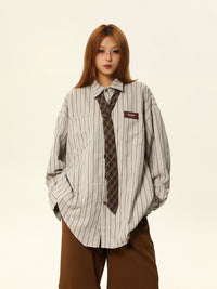 Striped Polo Long Sleeve Shirt Couple Loose Top