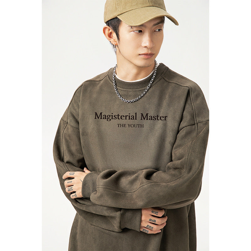 Split Stitching American Retro Crew Neck Sweater Men's Autumn And Winter