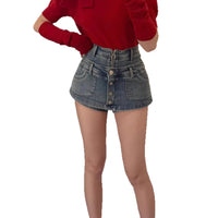 Multi Button Double Layer Distressed Wrap Skirt