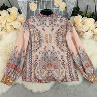 Womens Floral Printed Loose Figure-flattering BlouseShirt