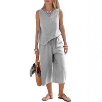 Womens Two-Piece Striped Sleeveless Top And Cropped Wide-Leg Pants Set