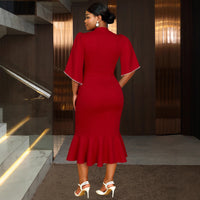 Plus-size Womens Wine-red 3D Floral Dress