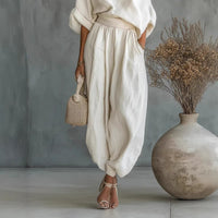 Womens Solid-Color Elegant Off-Shoulder Top And Pants Loose Two-Piece Set