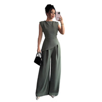 Irregular Hem Top And Wide-leg Pants Two-piece Set