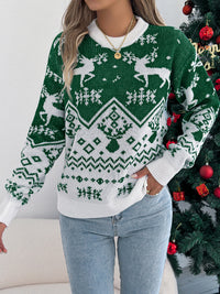 Women Casual Deer Pattern Long Sleeve Pullover Sweater Christmas Edition