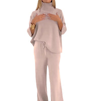 Stylish Casual Solid-color Knit Turtleneck Womens Set For Warmth