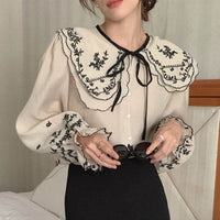 Large Lapel Single-breasted Loose Bell Sleeve Shirt