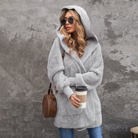 Casual Women's Hooded Solid Color Warm Plush Jacket