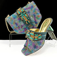 Women's Shoes And Bags Suit Camouflage Fabric Drill Buckle Decorative Casual High Heel Slippers