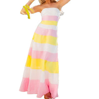 Strapless Figure-hugging Striped Printed Elegant Beach Vacation Dress