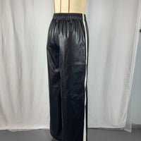 Solid-color Leather-patchwork Wide-leg Pants