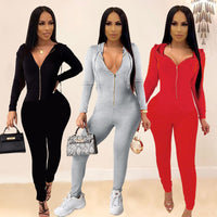 European and American fashion zipper hoodie jumpsuit