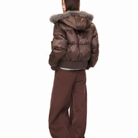 Personality Patch Fur Collar Hooded Cotton Coat Women's Winter American Style
