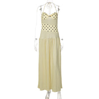Womens Sexy Neck-Strap Polka-Dot Retro Ruffled Elegant Polka-Dot Dress