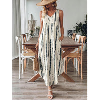 All Over Print Sleeveless V Neck Split Dress