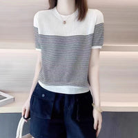 Round Neck Ice Silk Knitwear Thin Simple Pullover Short Sleeve